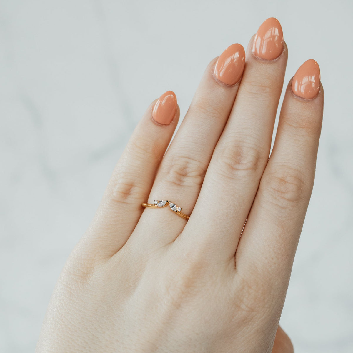 14K Yellow Gold Milgrain Edge Two Stone Diamond Wedding Contour Band