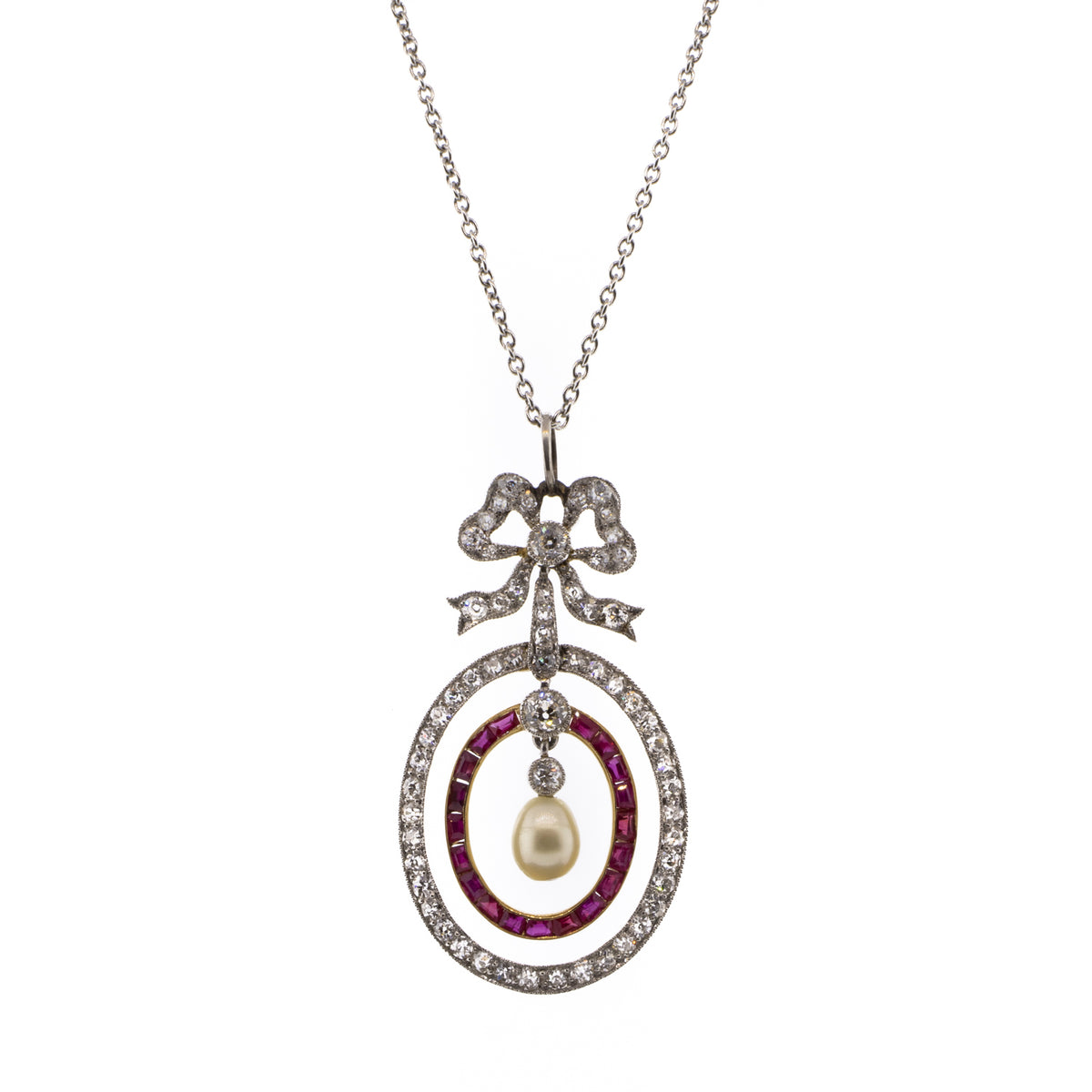 La Belle Epoque Pearl & Ruby Platinum Overlaid Yellow Gold Necklace