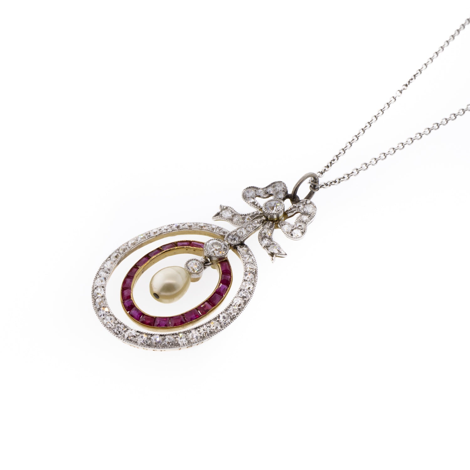 La Belle Epoque Pearl & Ruby Platinum Overlaid Yellow Gold Necklace