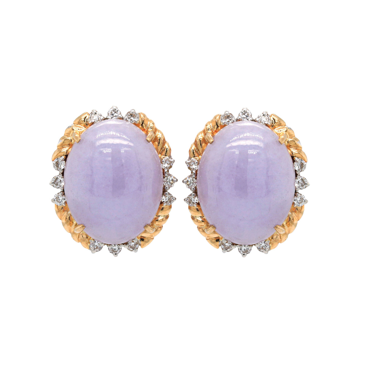 Lavender Jadeite & Diamond Gold Rope Earrings