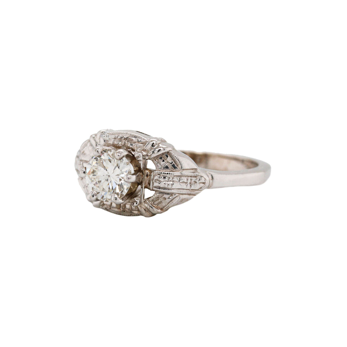 Mid-Century White Gold Old European Cut Diamond Ring