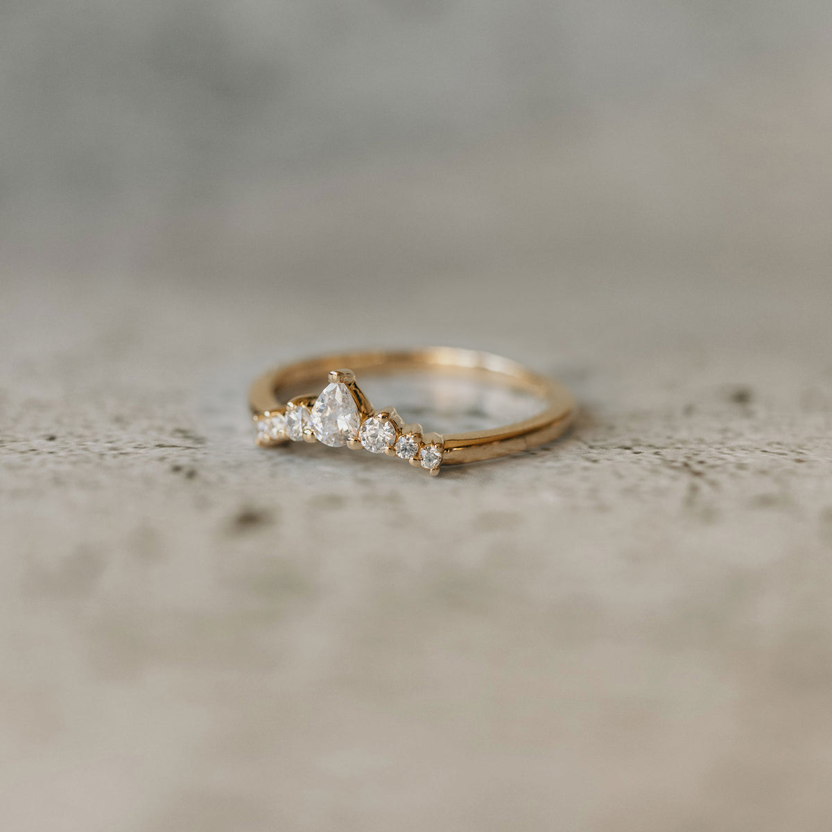 14K Yellow Gold Pear And Round Cut Diamond Contour Band